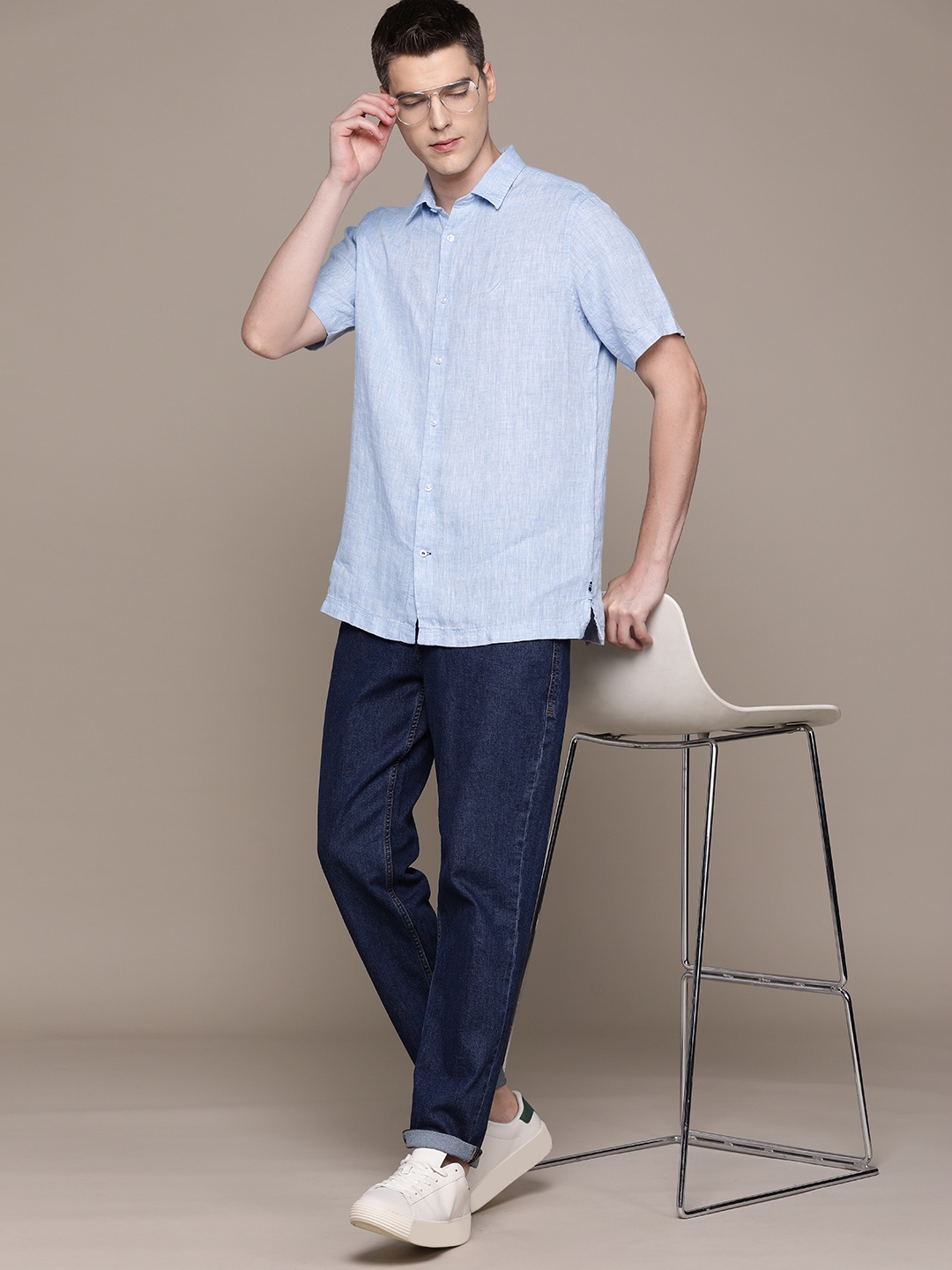 

Nautica Linen Spread Collar Casual Shirt, Blue