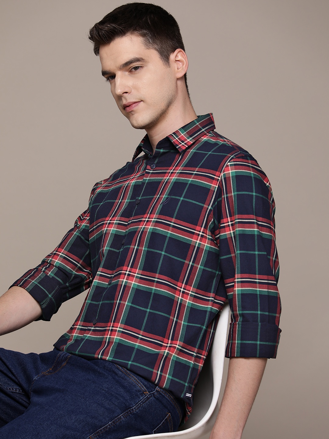 

Nautica Cotton Tartan Opaque Checked Casual Shirt, Navy blue