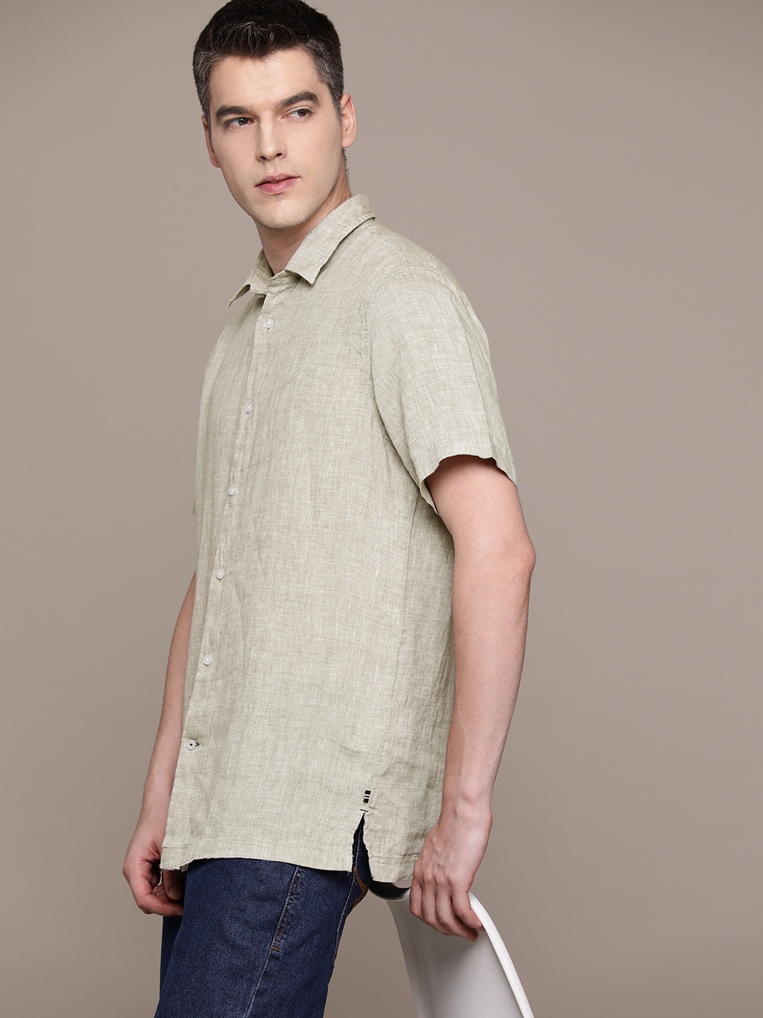 

Nautica Linen Spread Collar Casual Shirt, Beige