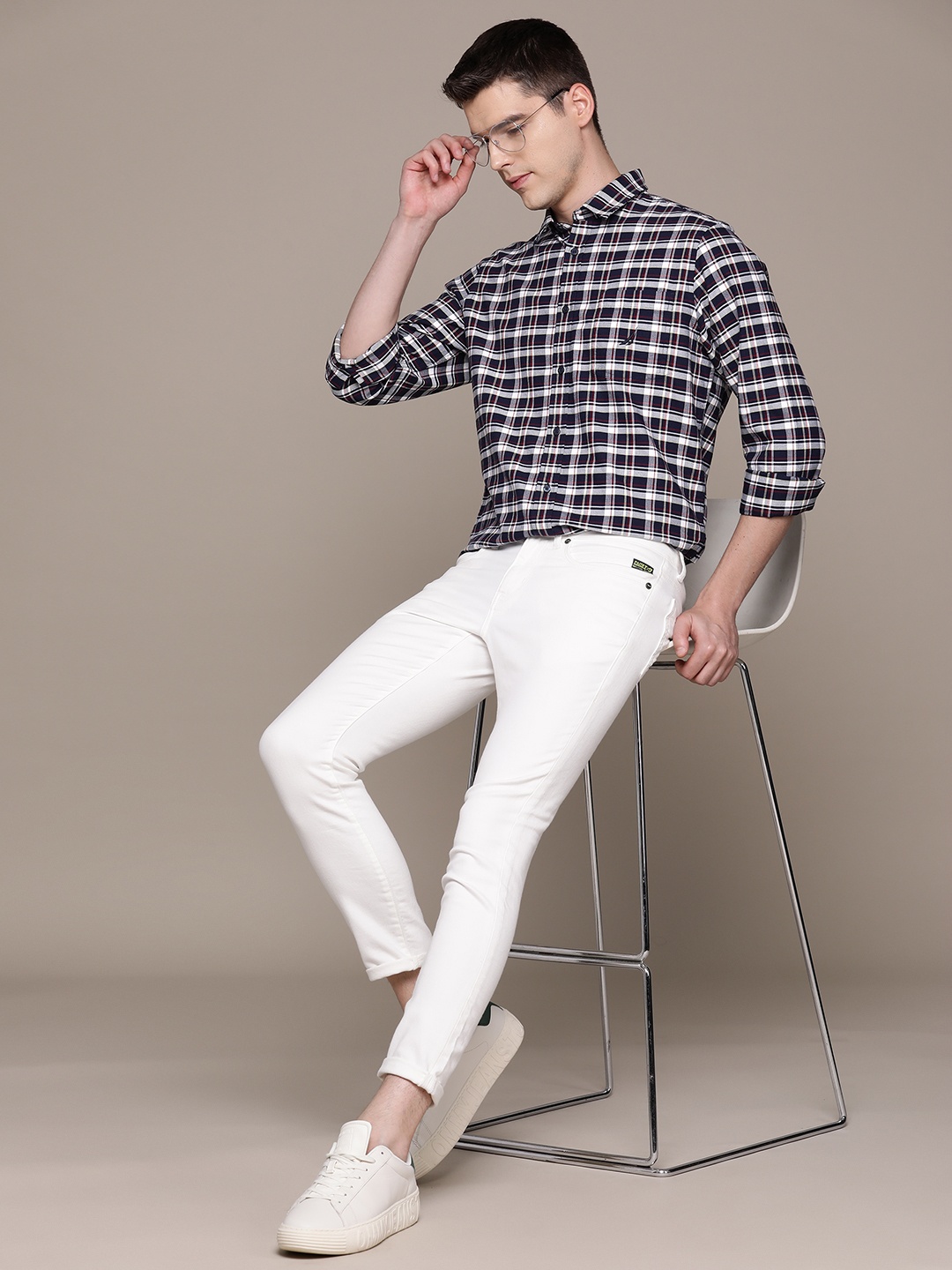 

Nautica Cotton Tartan Opaque Checked Casual Shirt, White