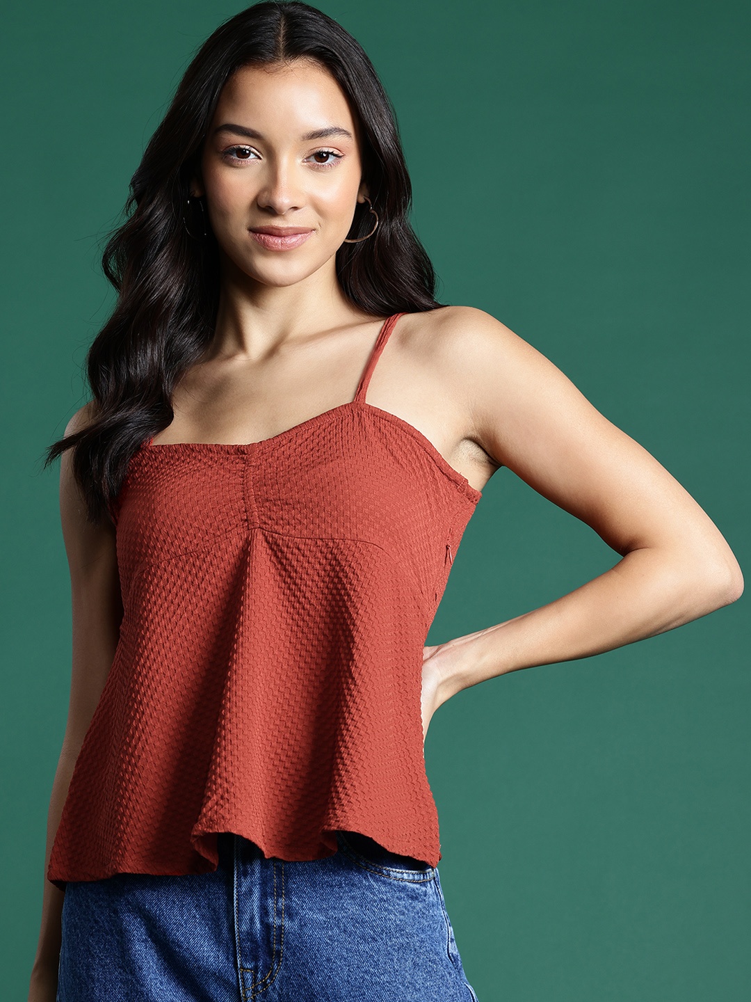 

DressBerry Textured Empire Top, Rust