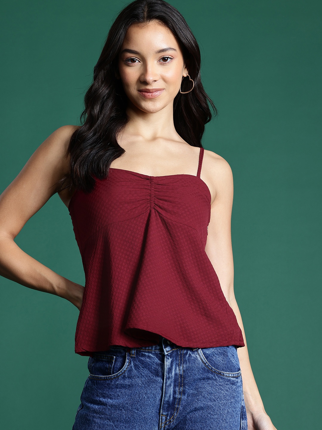

DressBerry Textured Empire Top, Maroon