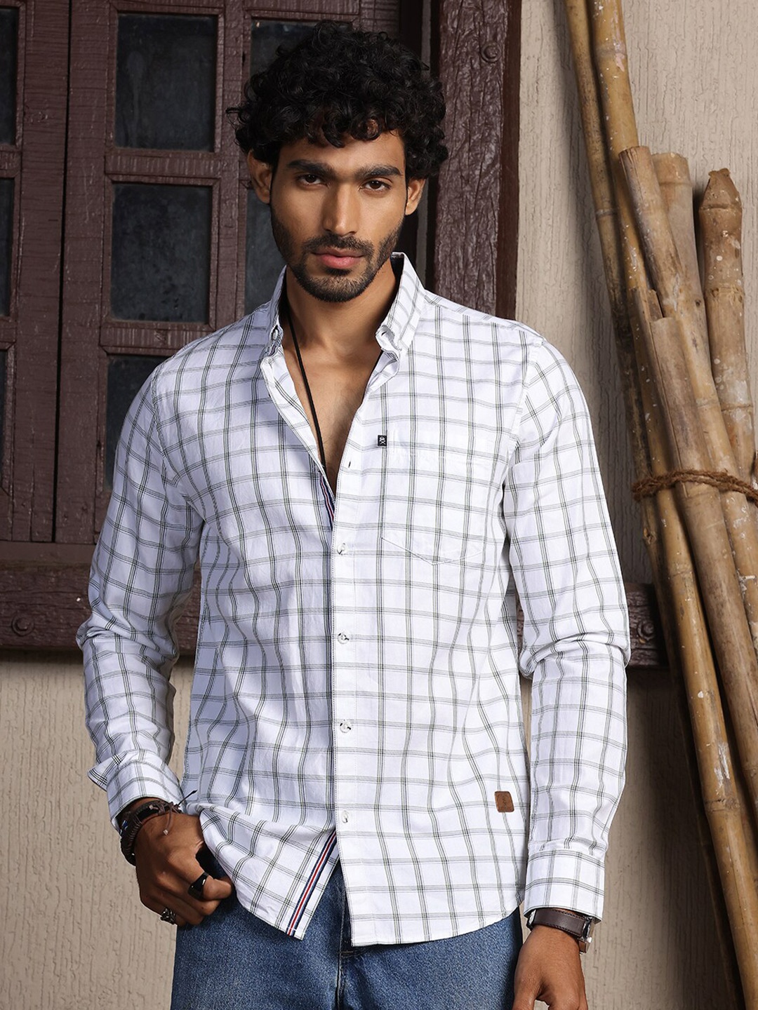 

Thomas Scott Premium Slim Fit Opaque Checked Cotton Casual Shirt, White