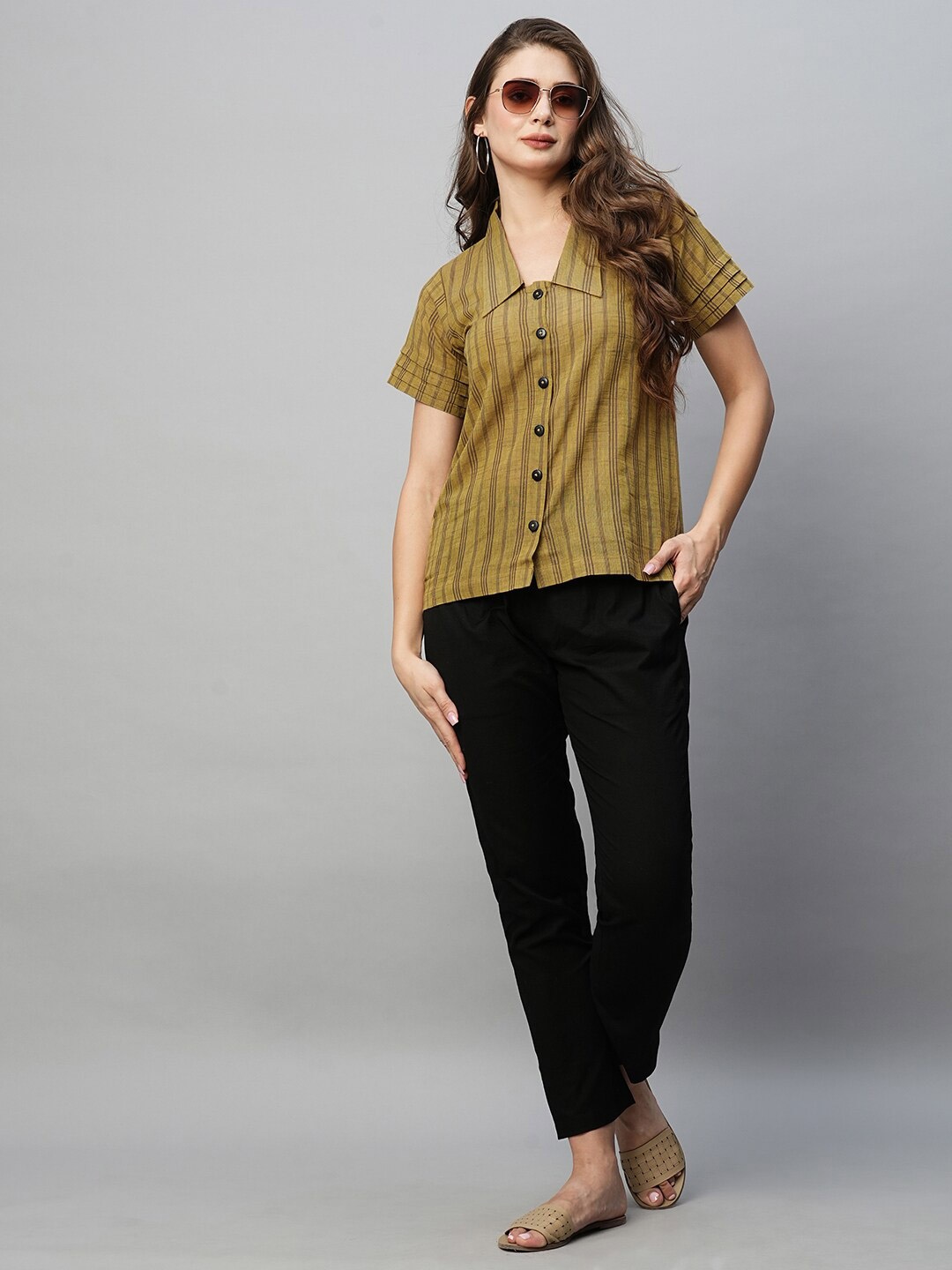 

Babli Shirt Collar Cotton Shirt Style Top, Khaki