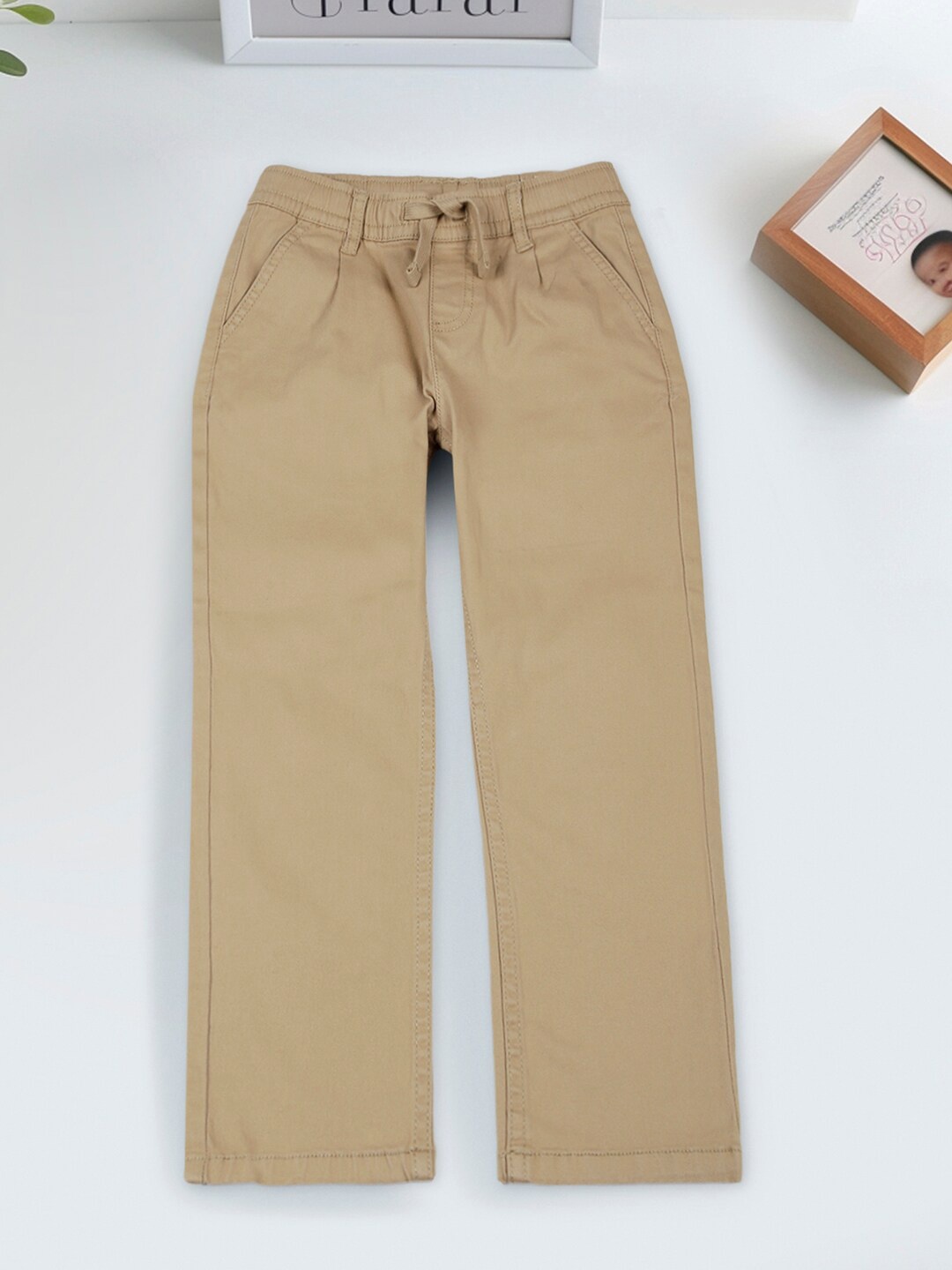 

INCLUD Boys Classic Mid-Rise Cotton Trousers, Beige