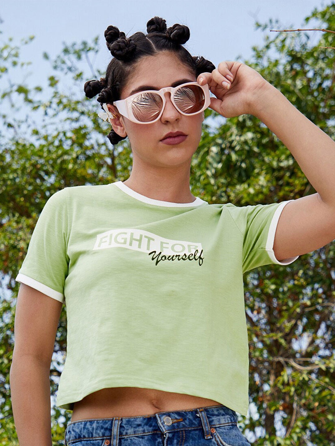 

PINACOLADA Typography Print Cotton Crop Top, Green