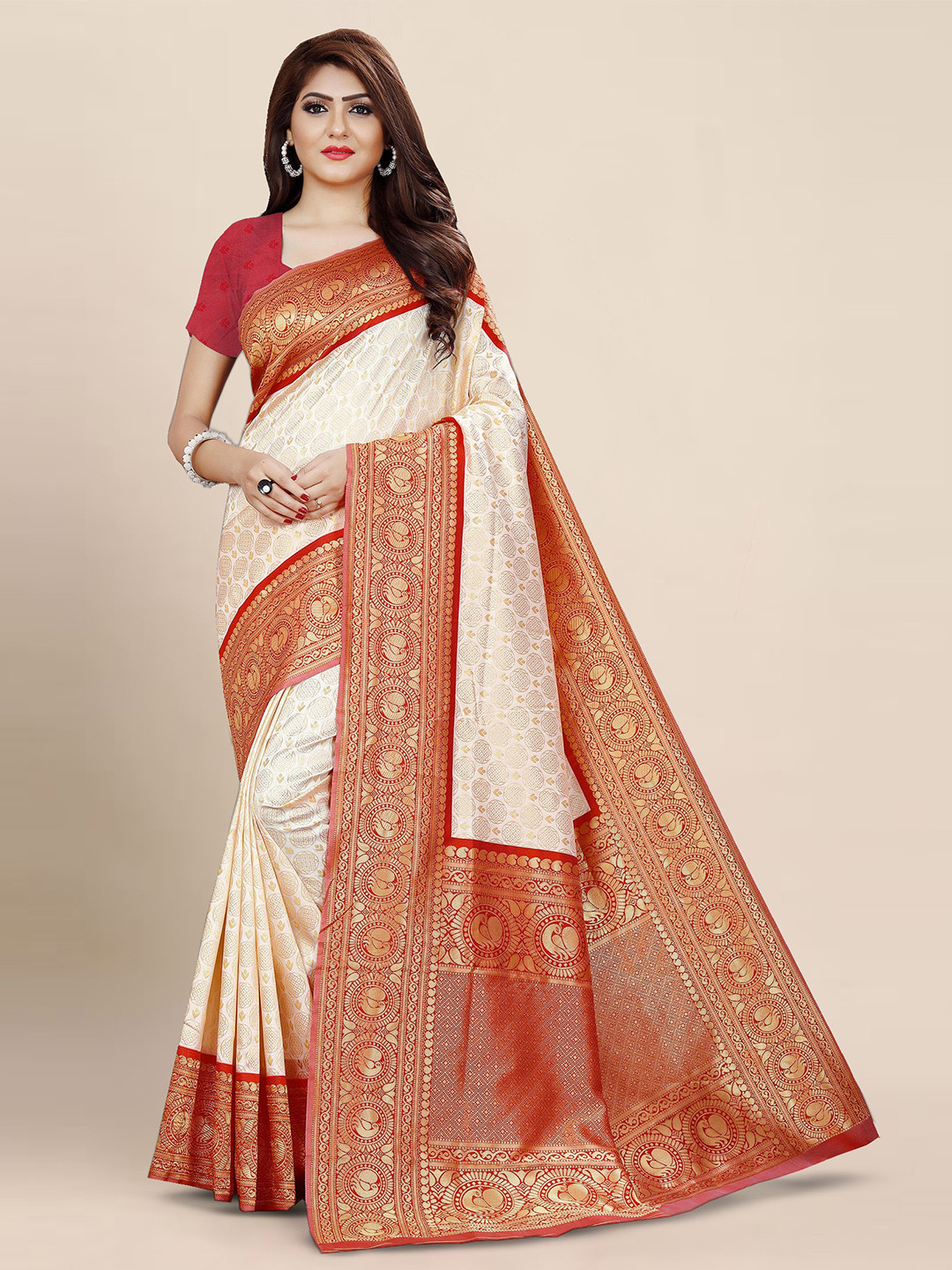 

Anjaneya Sarees Woven Design Zari Banarasi Saree, Beige