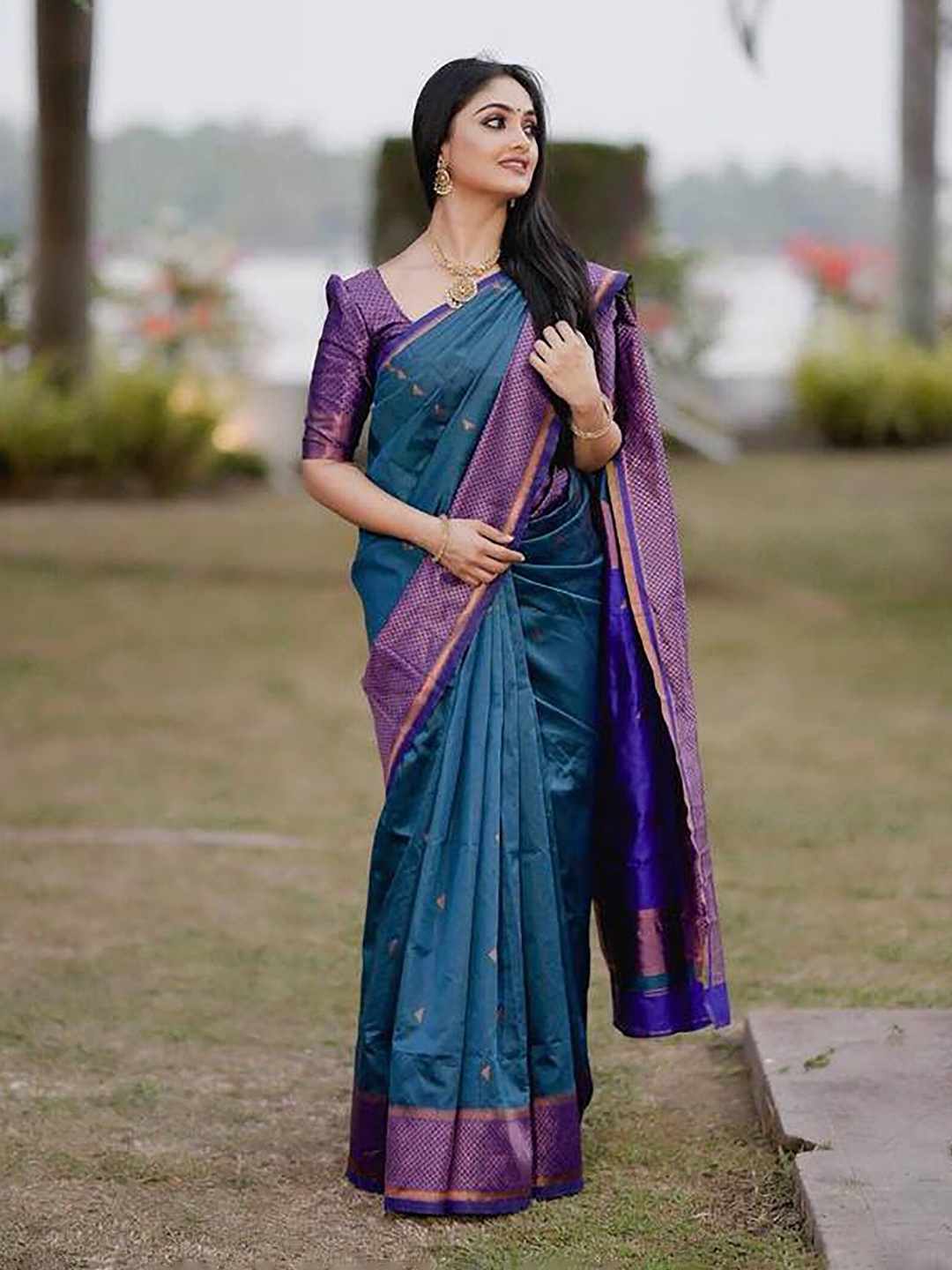 

Anjaneya Sarees Woven Design Zari Banarasi Saree, Blue