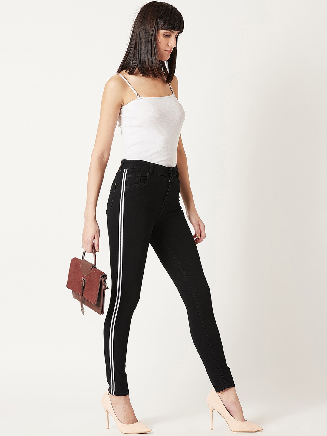 

Women's White Skinny High Rise Clean Look Bleached Regular Length Stretchable Denim Jeans, Black