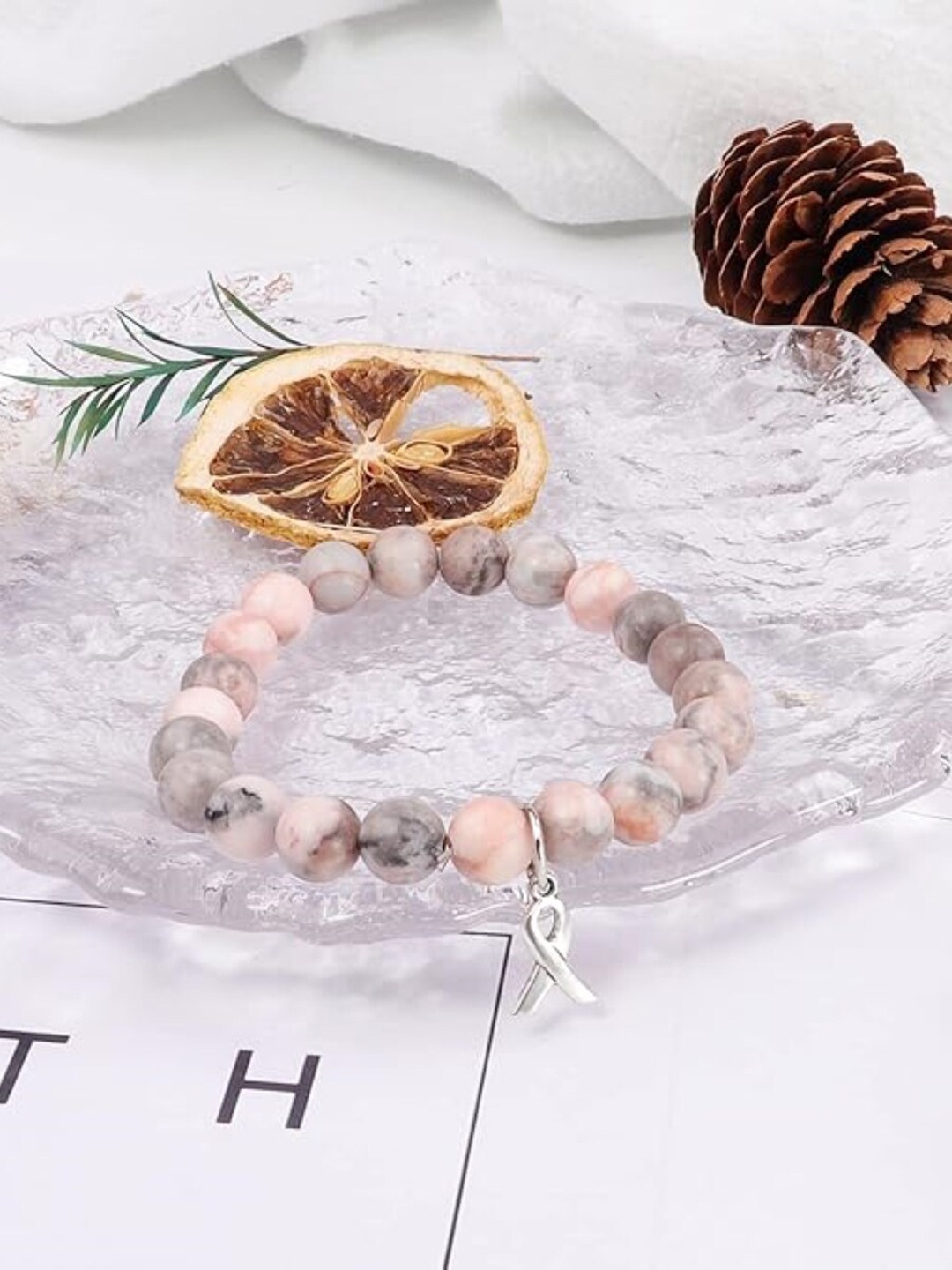 

EL REGALO Beaded Elasticated Bracelet, Peach