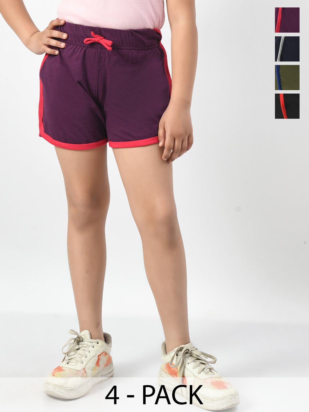 

BAESD Girls Pack Of 4 High-Rise Cotton Hot Pants, Purple