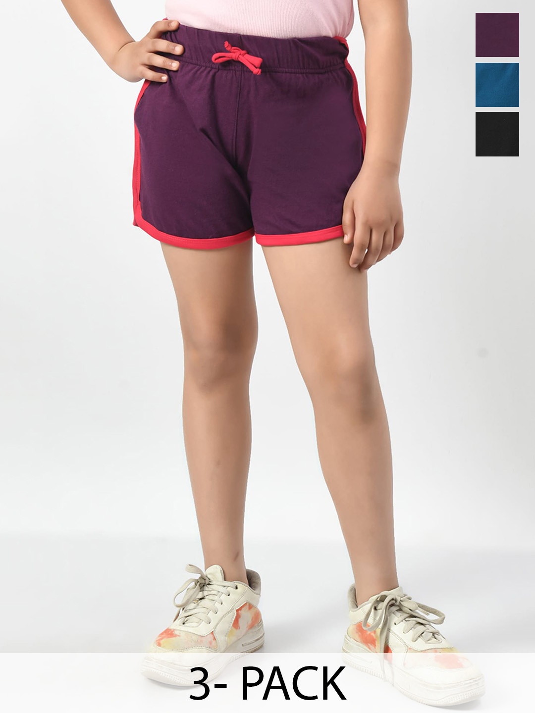 

BAESD Girls Pack of 3 Cotton High-Rise Shorts, Purple