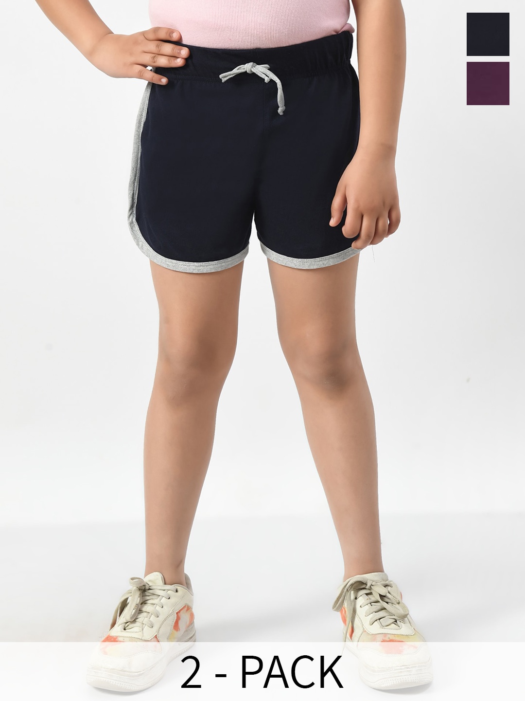 

BAESD Girls Pack of 2 High-Rise Cotton Hot Pants, Navy blue