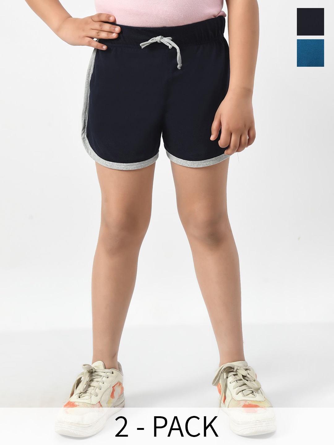 

BAESD Girls Pack of 2 Cotton High-Rise Shorts, Navy blue