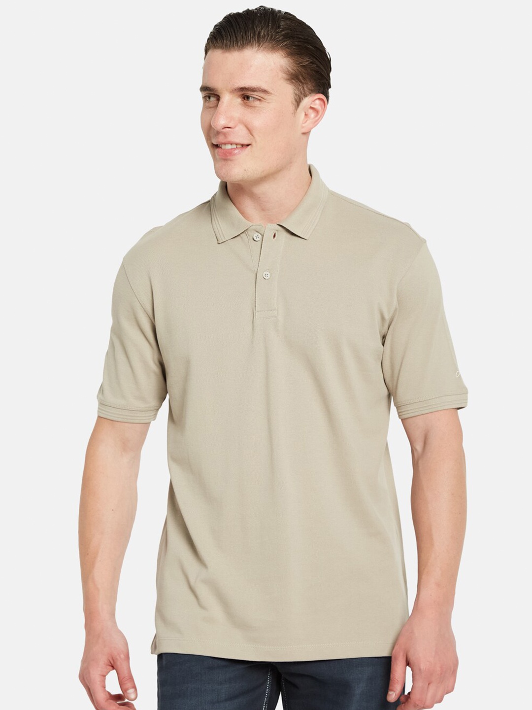 

Octave Polo Collar Short Sleeveless Regular Fit Cotton T-shirt, Beige