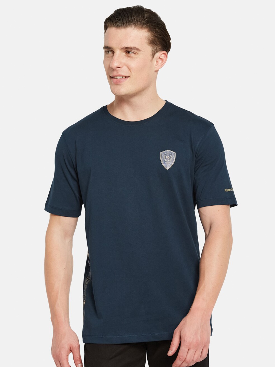 

Octave Round Neck Short Sleeves Cotton Casual T-shirt, Navy blue