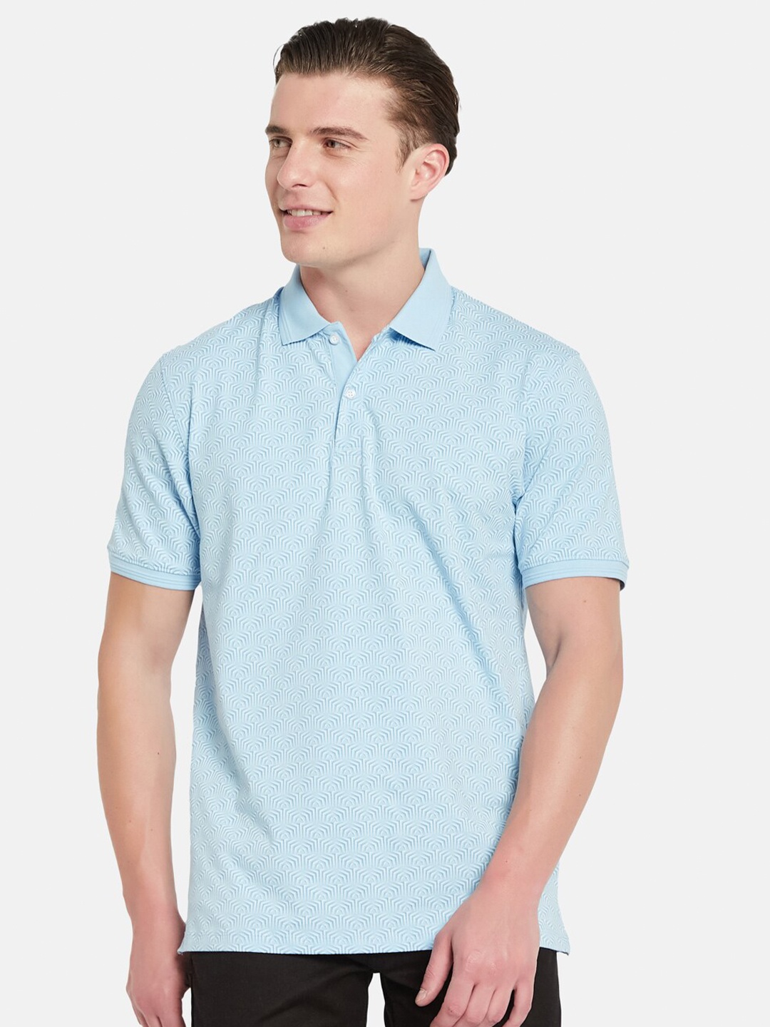 

Octave Abstract Printed Polo Collar Cotton Casual T-shirt, Blue