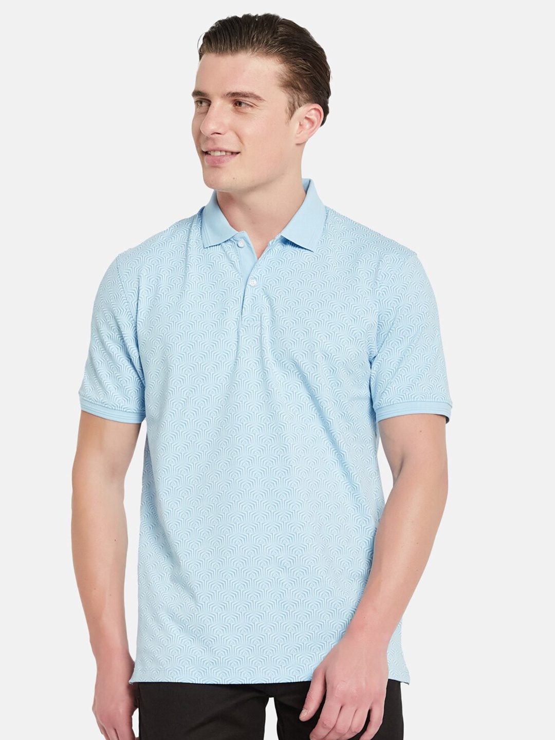 

Octave Abstract Printed Polo Collar Cotton Casual T-shirt, Blue