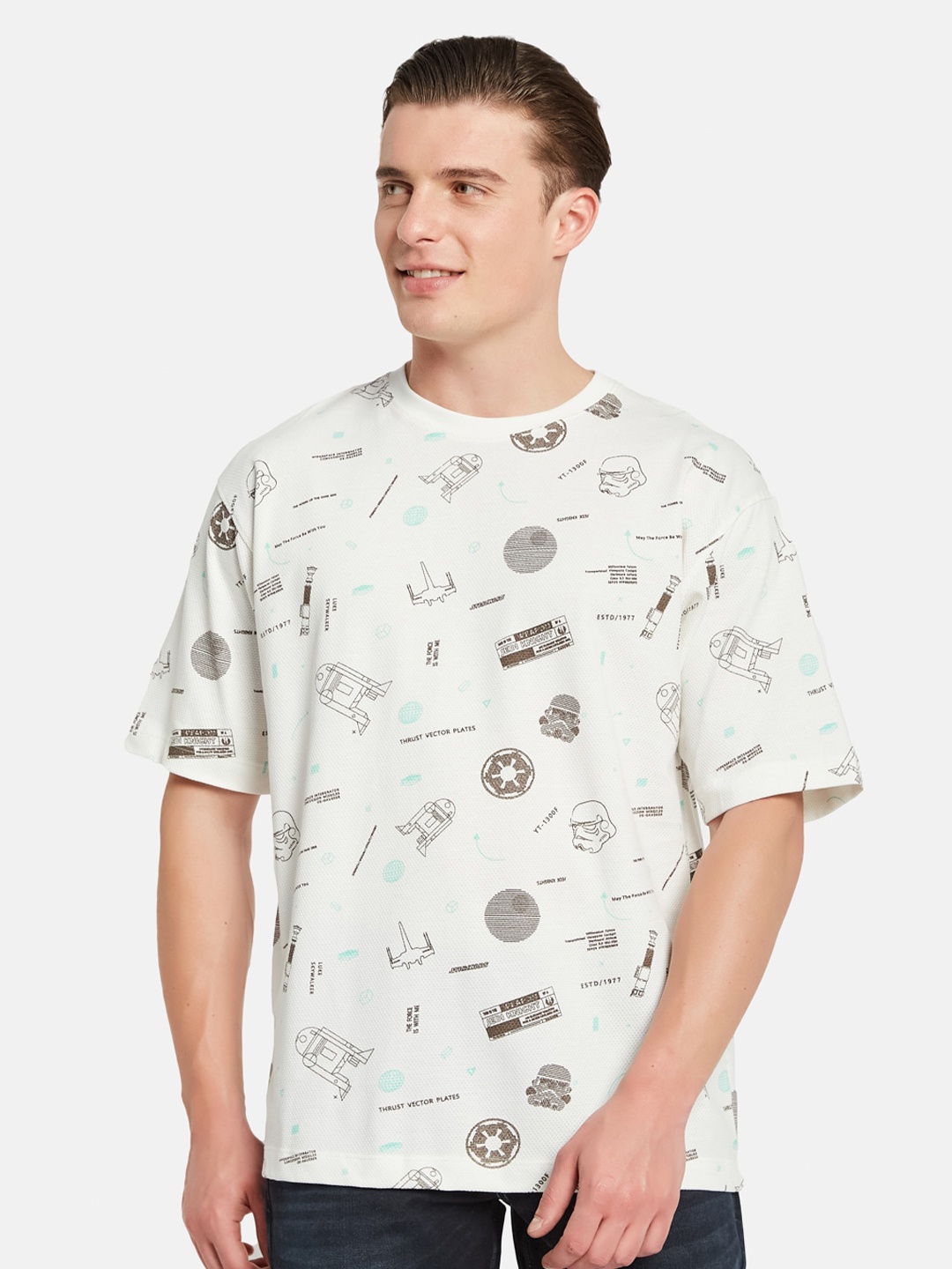 

Octave Conversational Printed Cotton Casual T-shirt, White