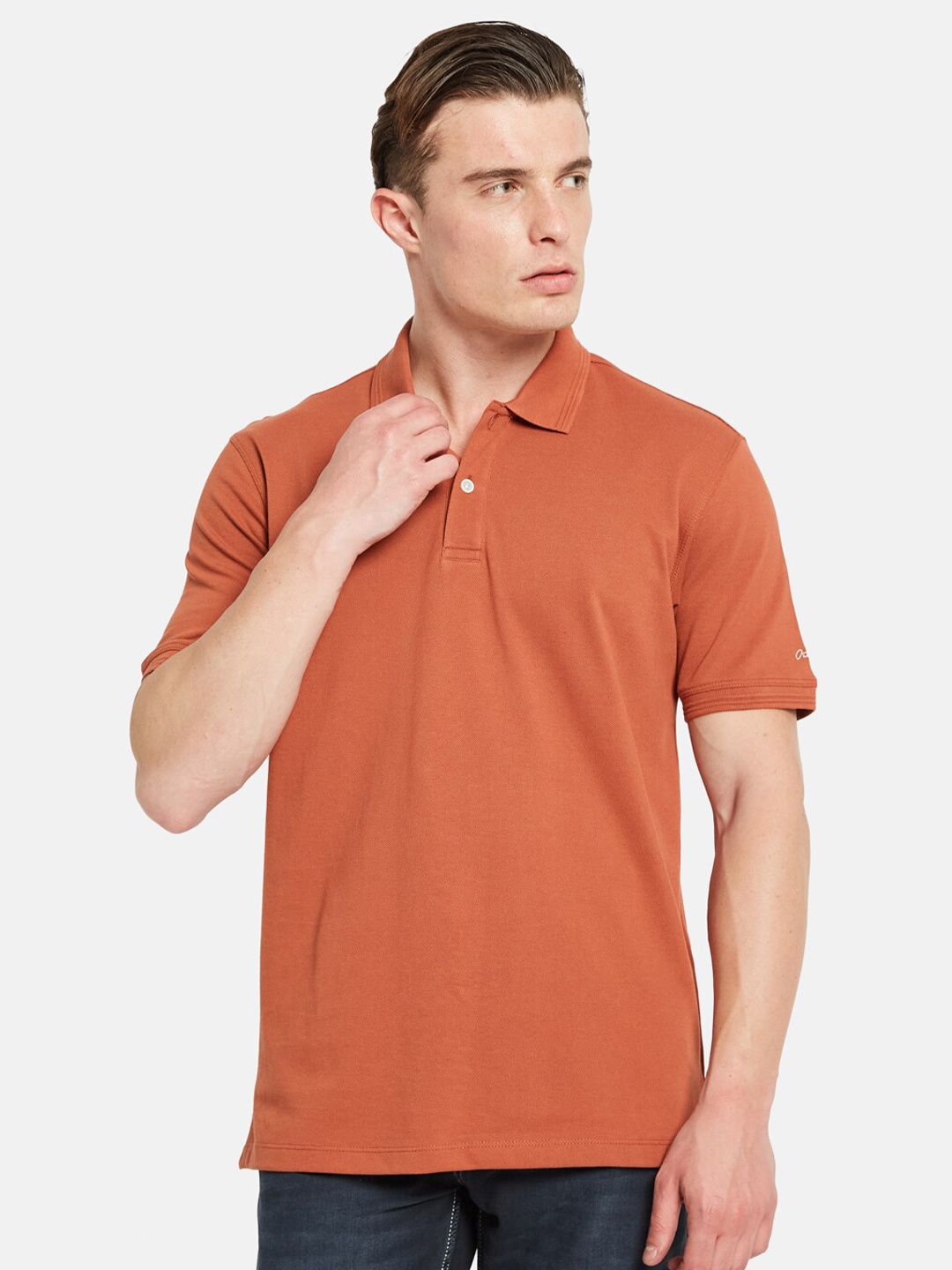 

Octave Polo Collar Short Sleeveless Regular Fit Cotton T-shirt, Rust