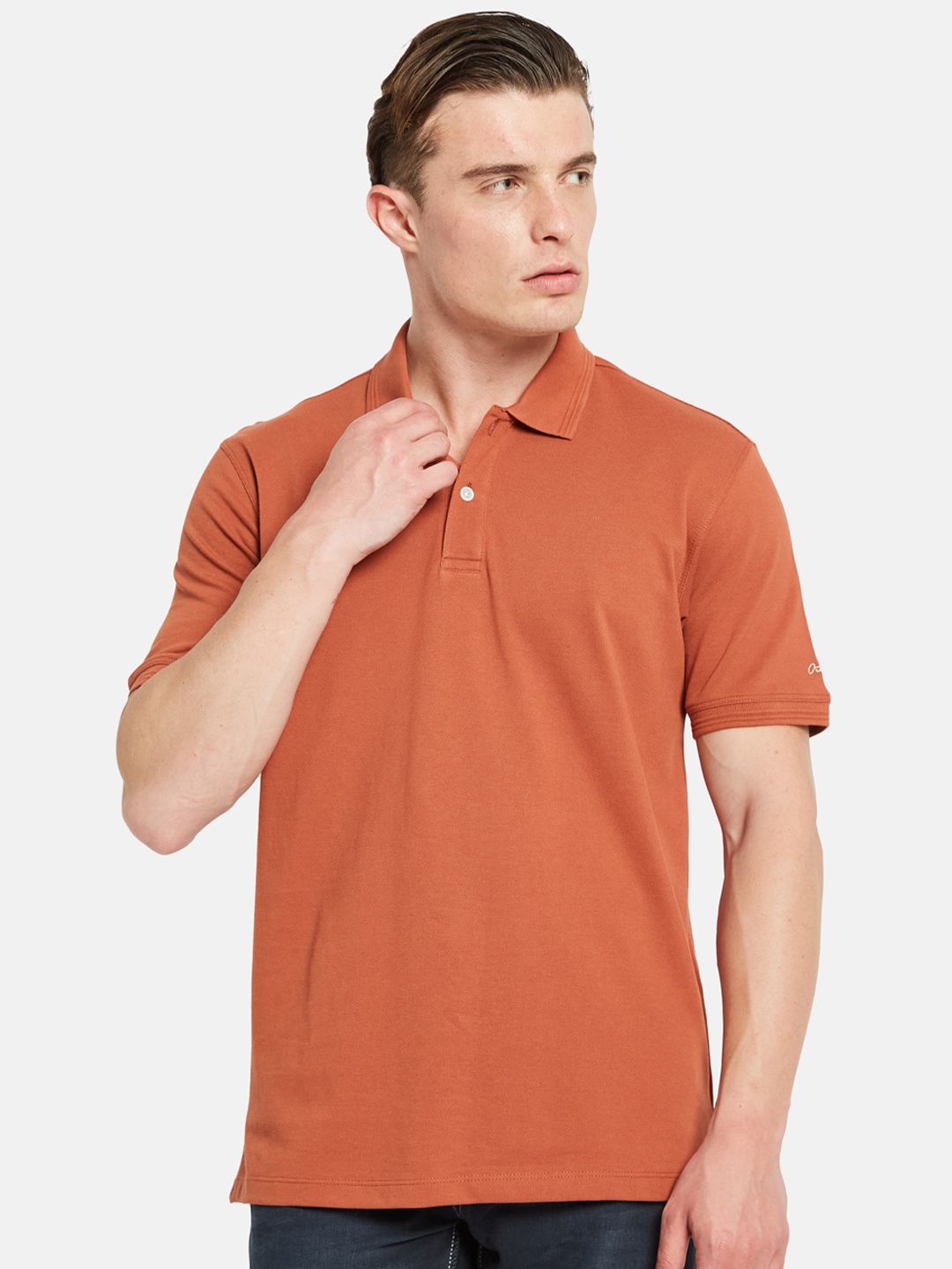 

Octave Polo Collar Short Sleeves Cotton T-shirt, Rust