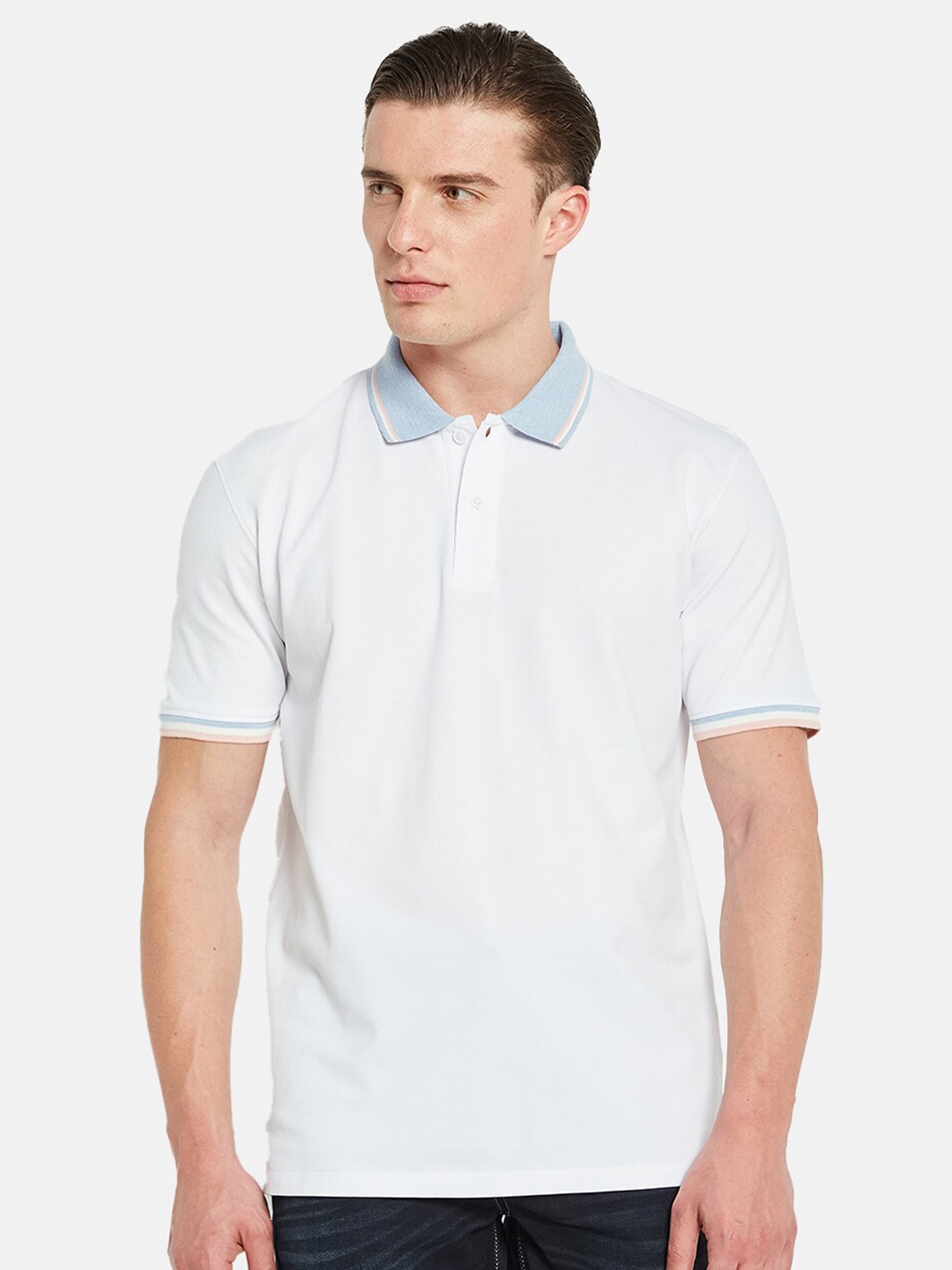 

Octave Polo Collar Short Sleeves Cotton Casual T-shirt, White