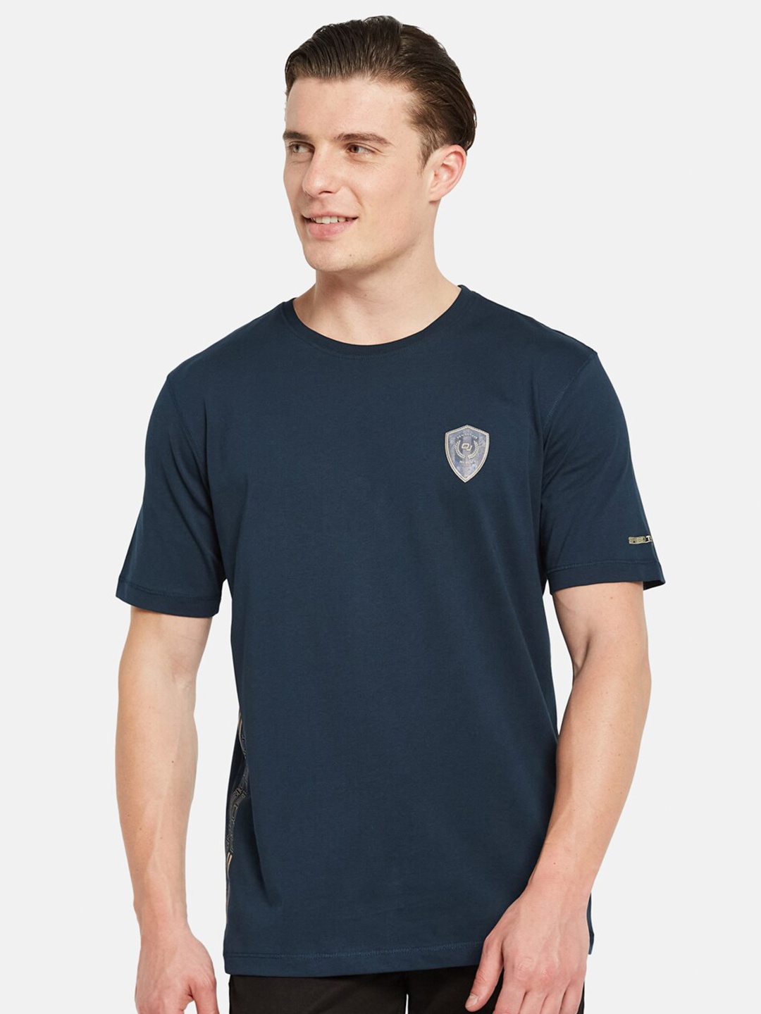 

Octave Round Neck Short Sleeves Cotton Casual T-shirt, Navy blue