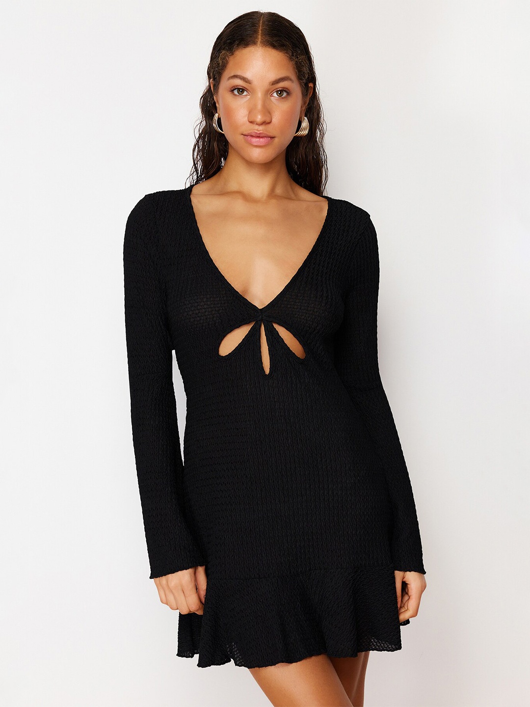 

Trendyol Bell Sleeve Fit & Flare Mini Dress, Black