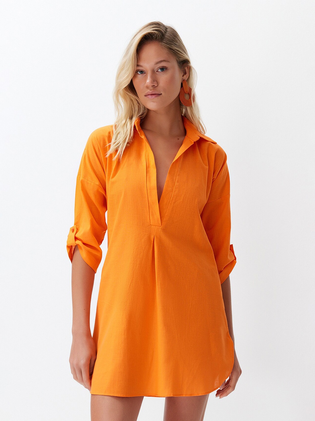 

Trendyol Cotton A-Line Mini Dress, Orange