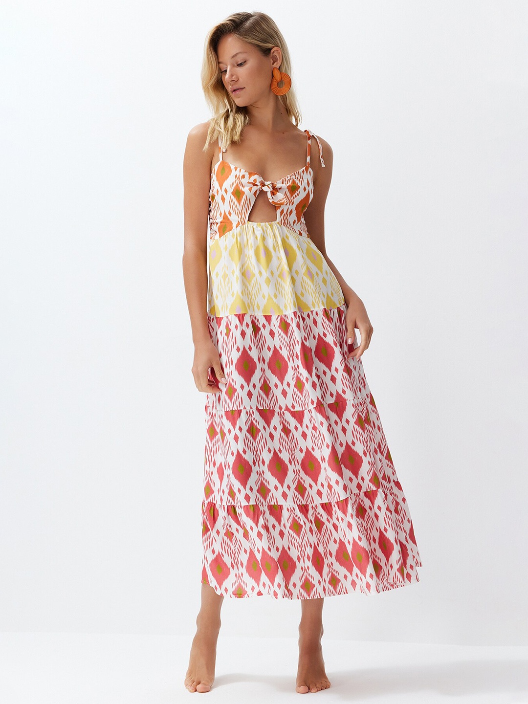 

Trendyol Shoulder Straps Sleeveless Floral Print Empire Midi Dress, Na