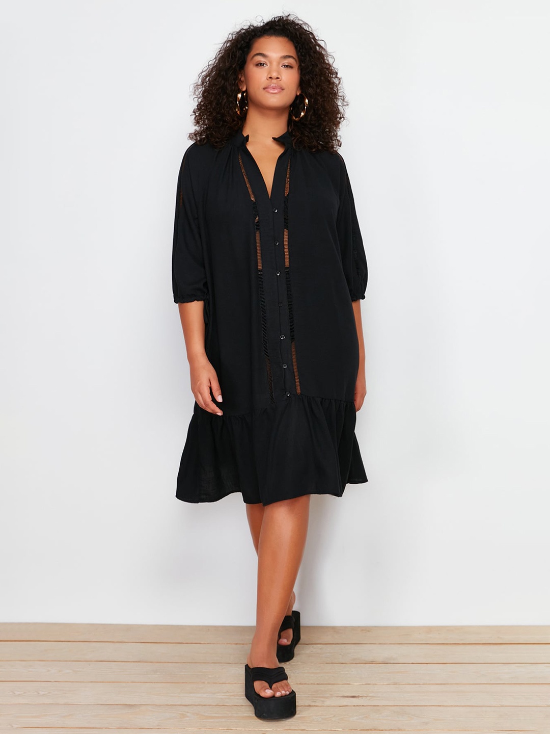 

Trendyol Plus Size Mandarin Collar Shirt Dress, Black