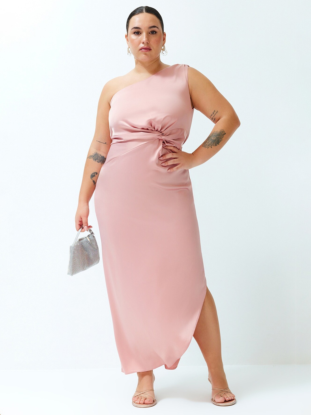 

Trendyol Plus Size One Shoulder Maxi Dress, Pink