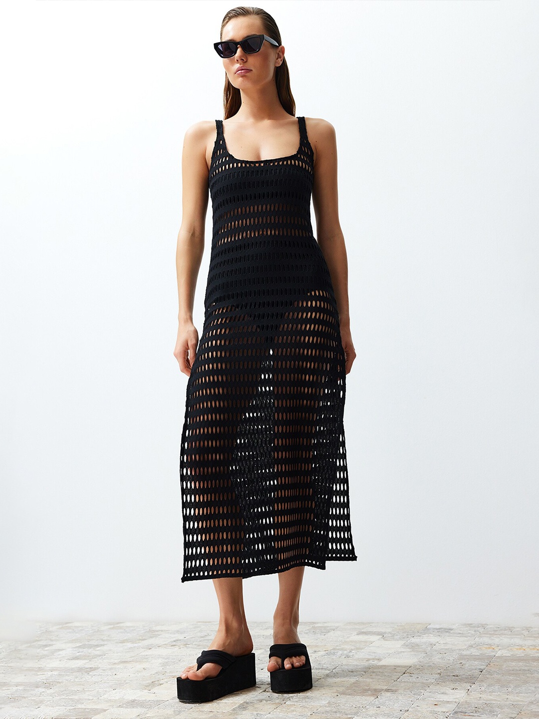 

Trendyol Self Design Sheath Midi Dress, Black