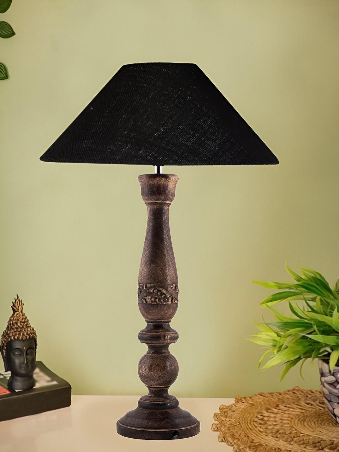 

Devansh Black Wooden Contemporary Frustum Shaped Table Lamp