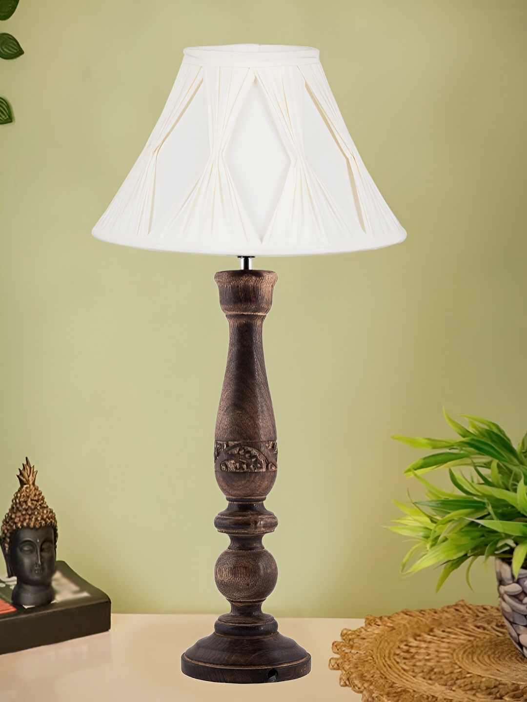 

Devansh Off White & Brown Wooden Traditional Frustum Table Lamp