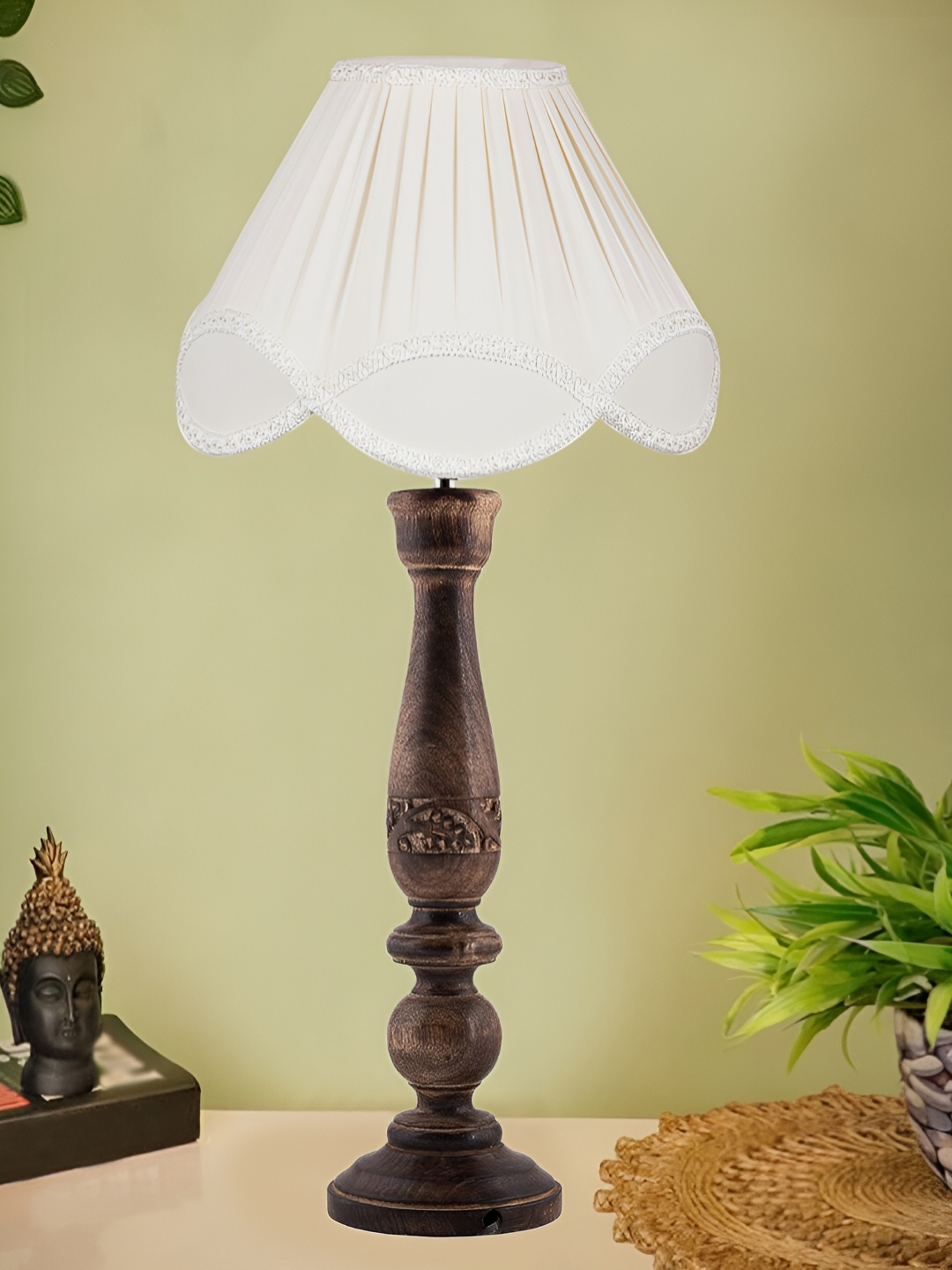 

Devansh Off White Wooden Contemporary Frustum Shaped Table Lamp