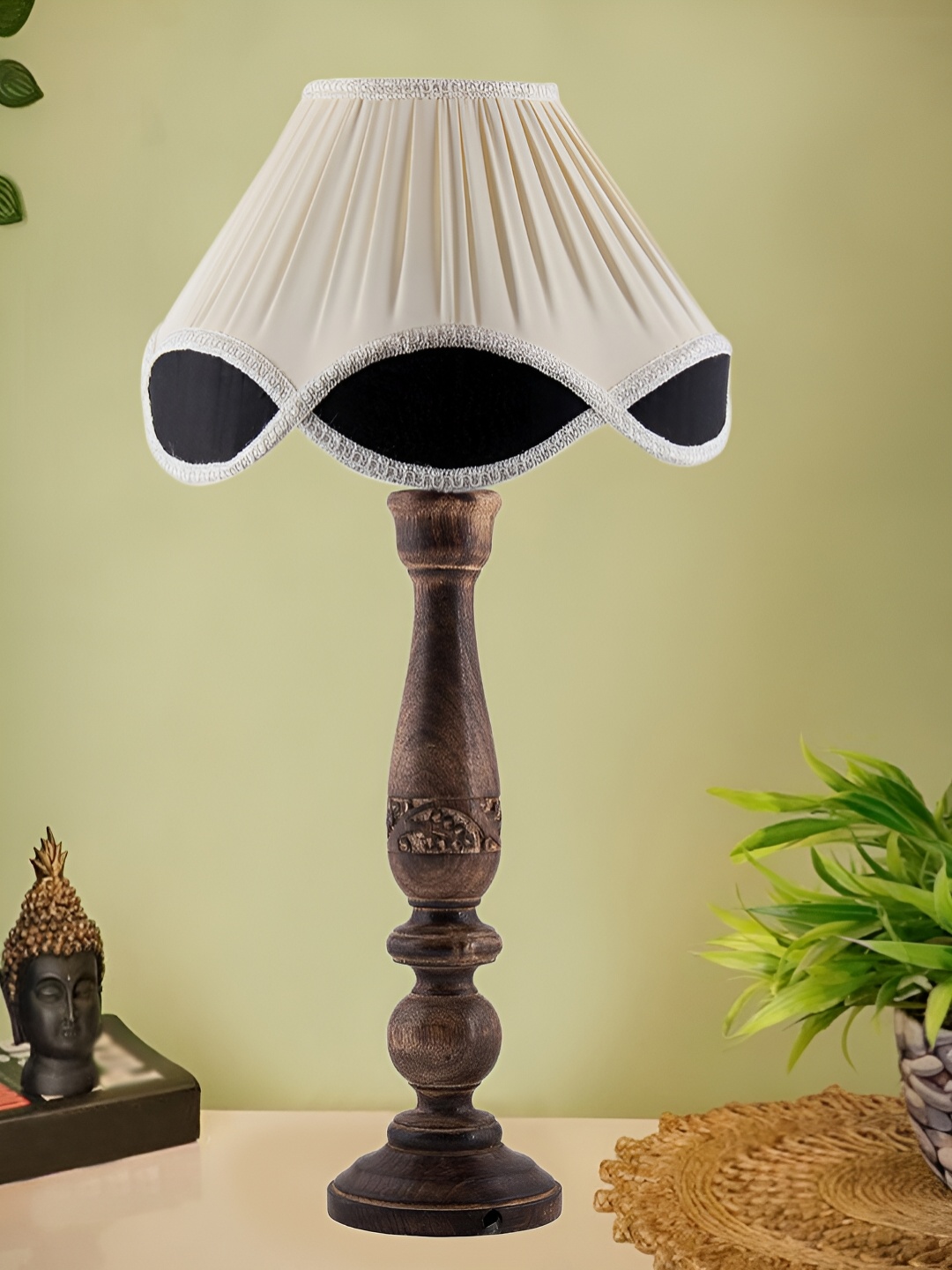 Devansh White Wooden Contemporary Frustum Shaped Table Lamp