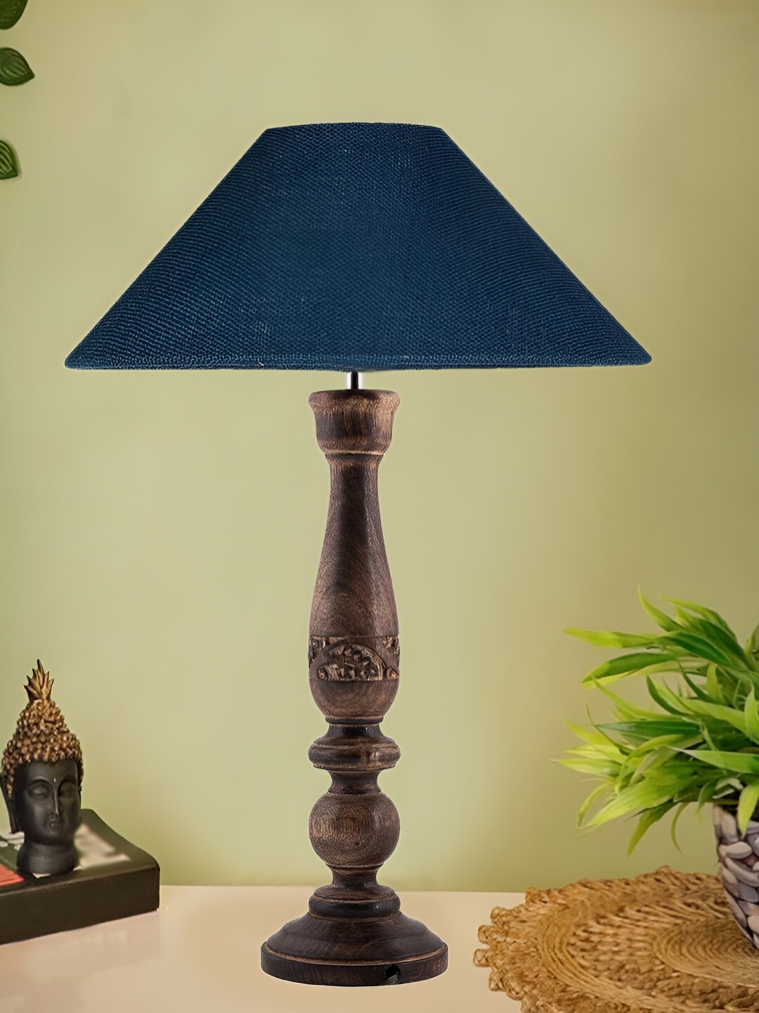 

Devansh Blue Wooden Contemporary Frustum Shaped Table Lamp