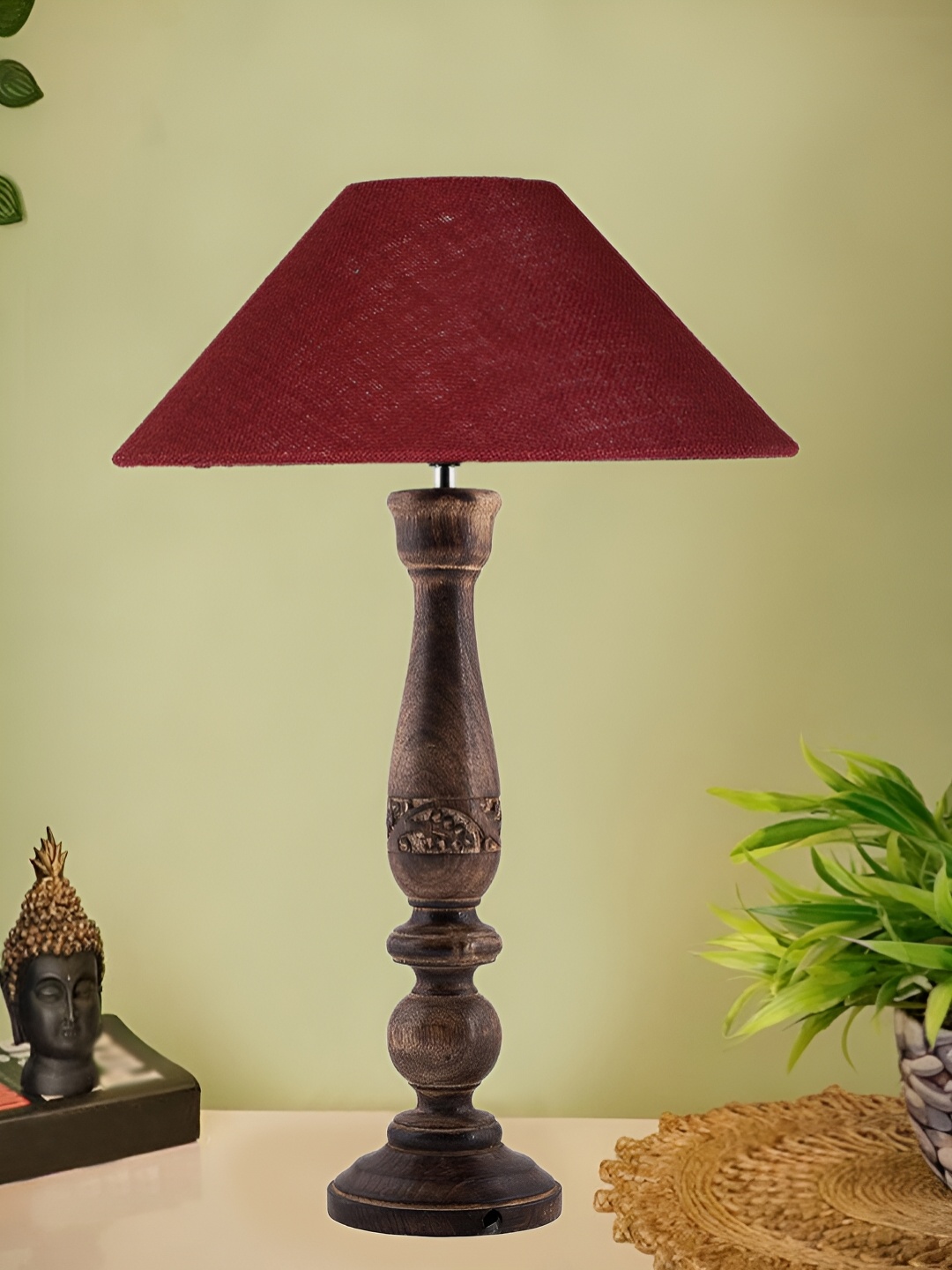 

Devansh Maroon Wooden Traditional Frustum Shaped Table Lamp