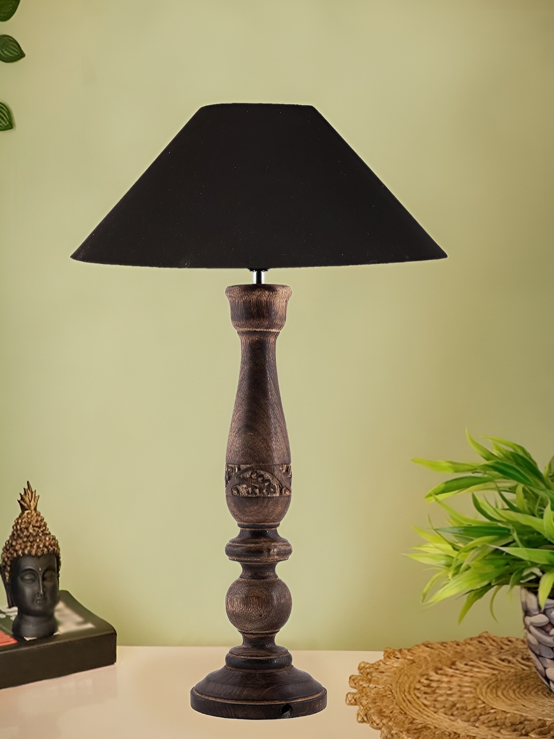 

Devansh Black Wooden Contemporary Frustum Shaped Table Lamp