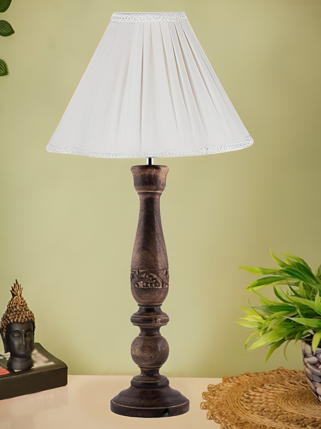 

Devansh Off White & Brown Wooden Traditional Frustum Table Lamp