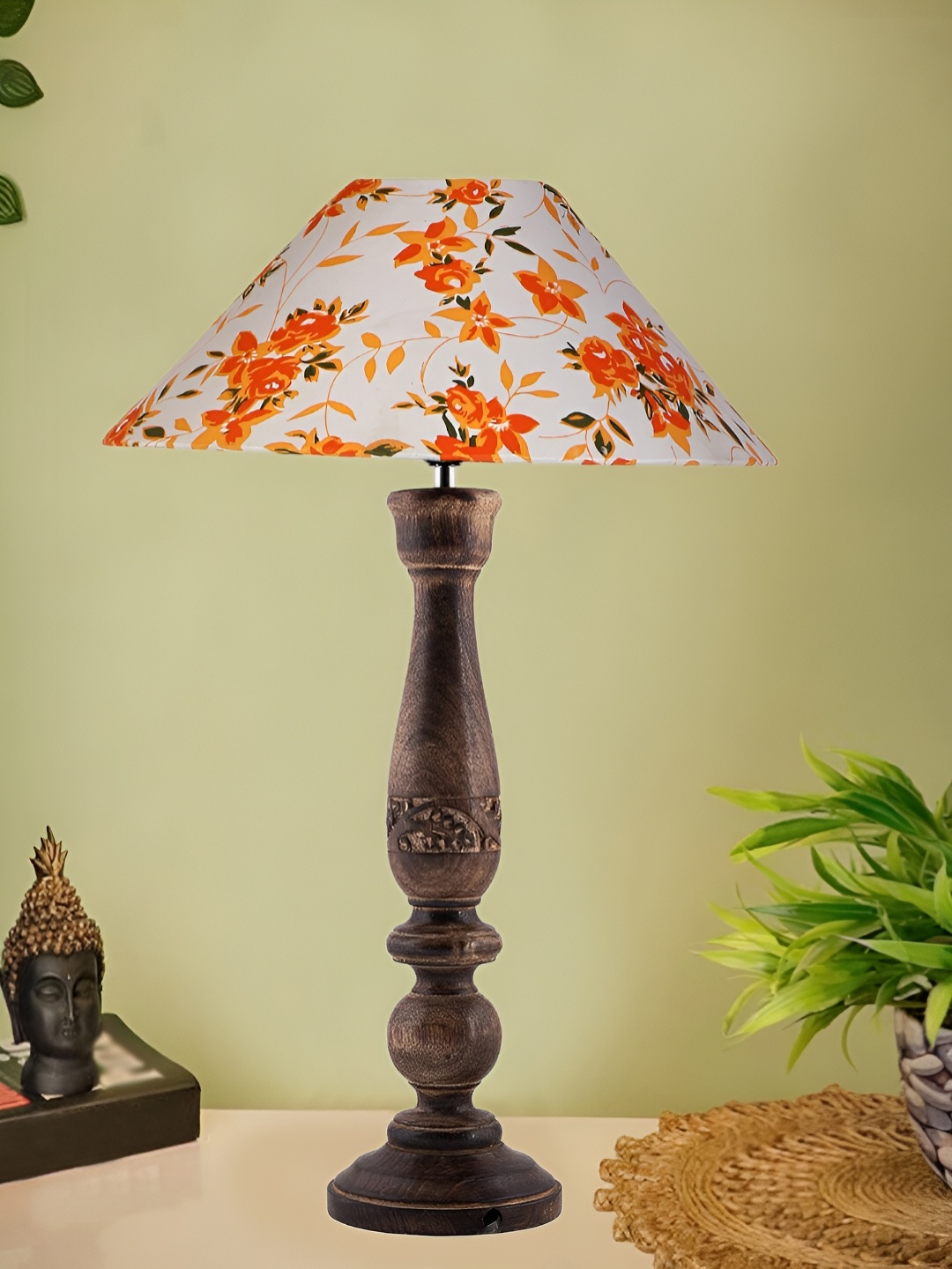 

Devansh White Printed Wooden Contemporary Frustum Shaped Table Lamp