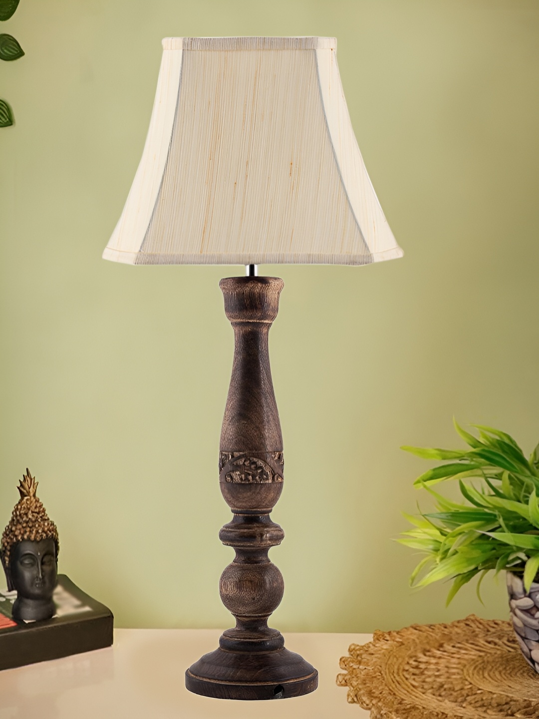 

Devansh Off White Textured Wooden Contemporary Frustum Shaped Table Lamp