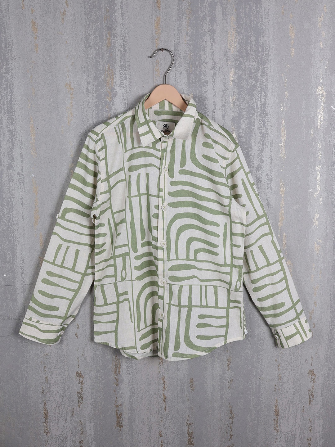 

Albion Boys Abstract Printed Spread Collar Pure Cotton Casual Shirt, Cream