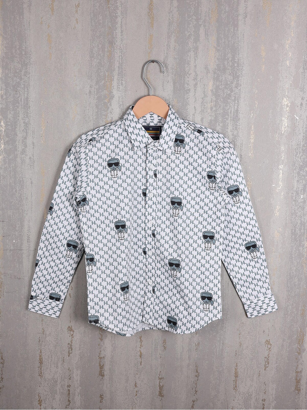 Albion Boys Conversational Printed Pure Cotton Casual Shirt, Grey