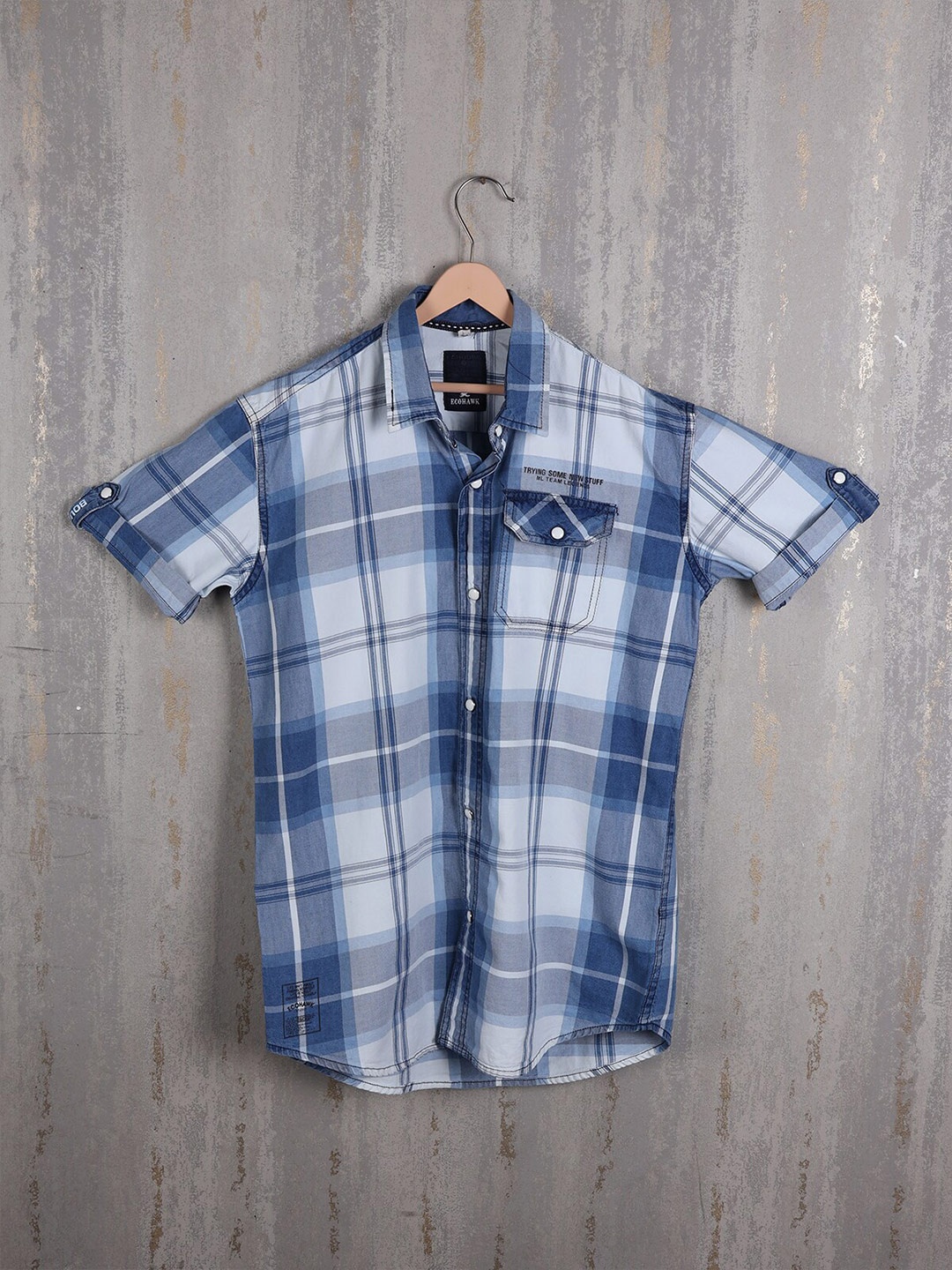 Albion Boys Tartan Checks Opaque Checked Casual Shirt, Blue
