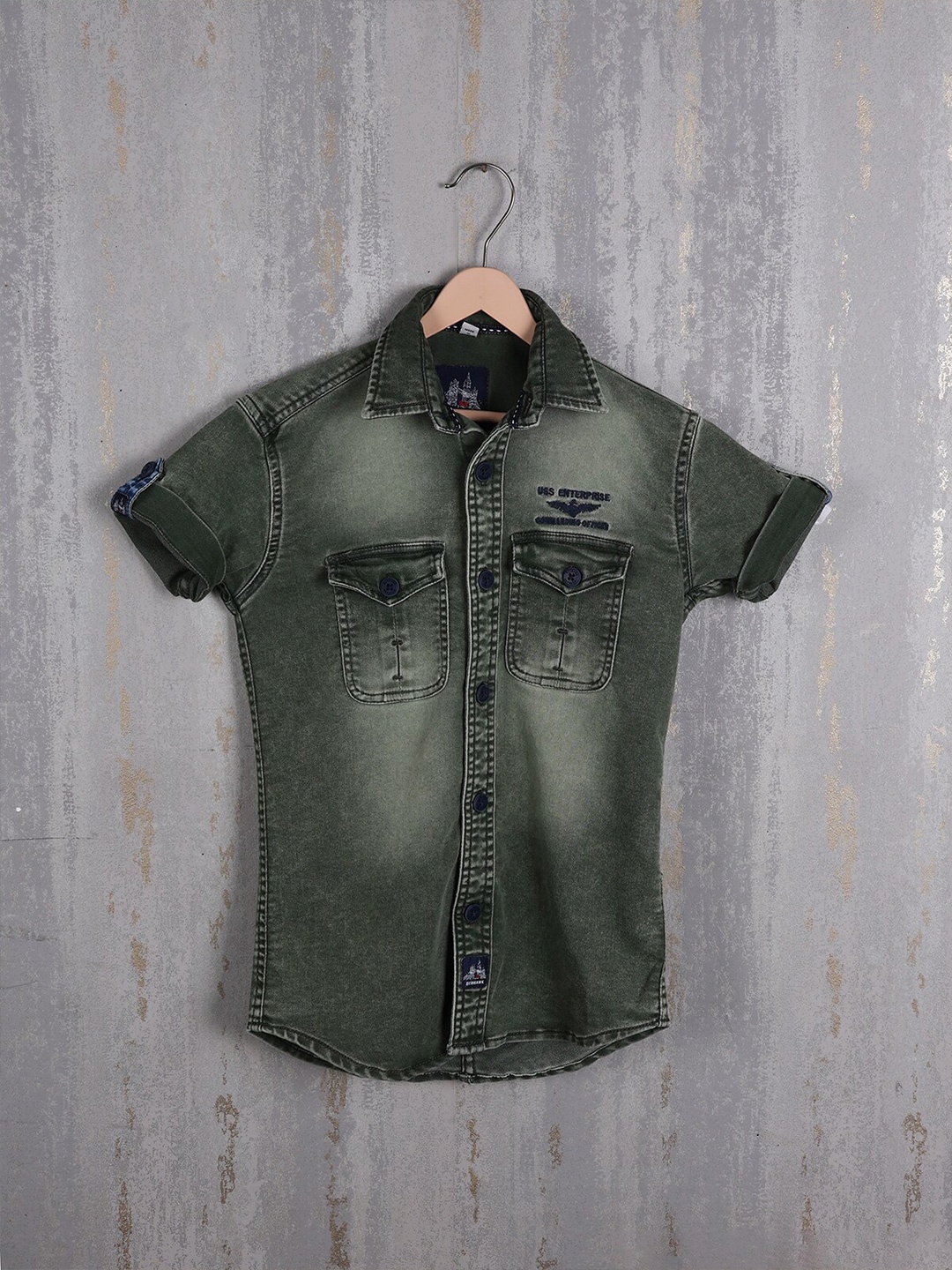 Albion Boys Faded Opaque Faded Casual Shirt, Green