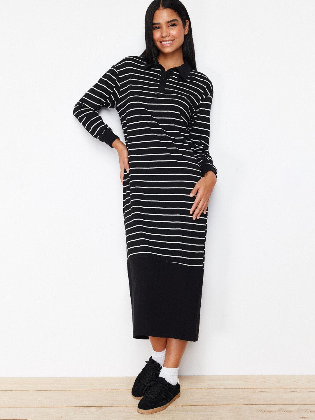 

Trendyol Striped Shirt Midi Dress, Black