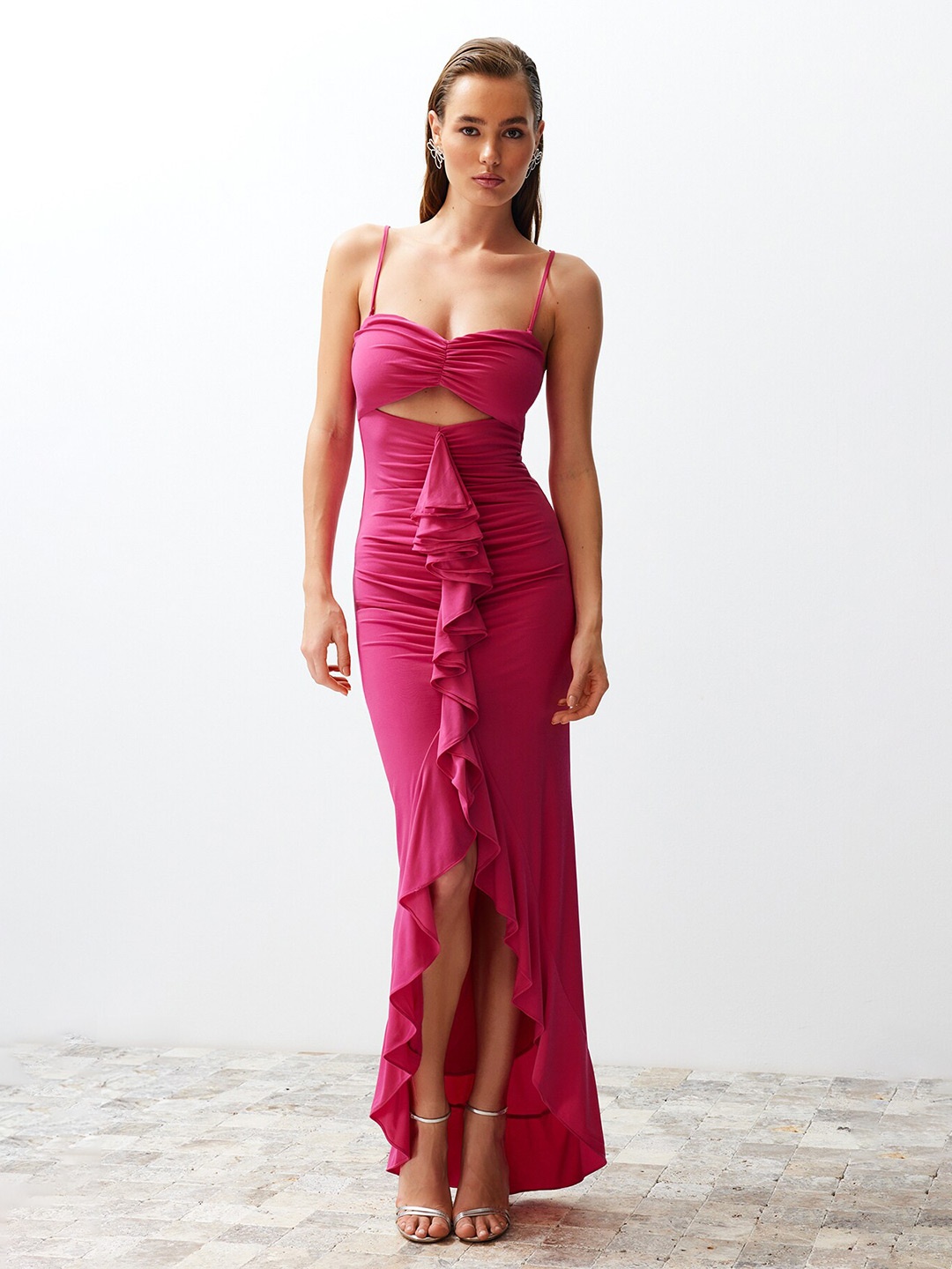 

Trendyol Shoulder Straps Ruffled Maxi Dress, Pink