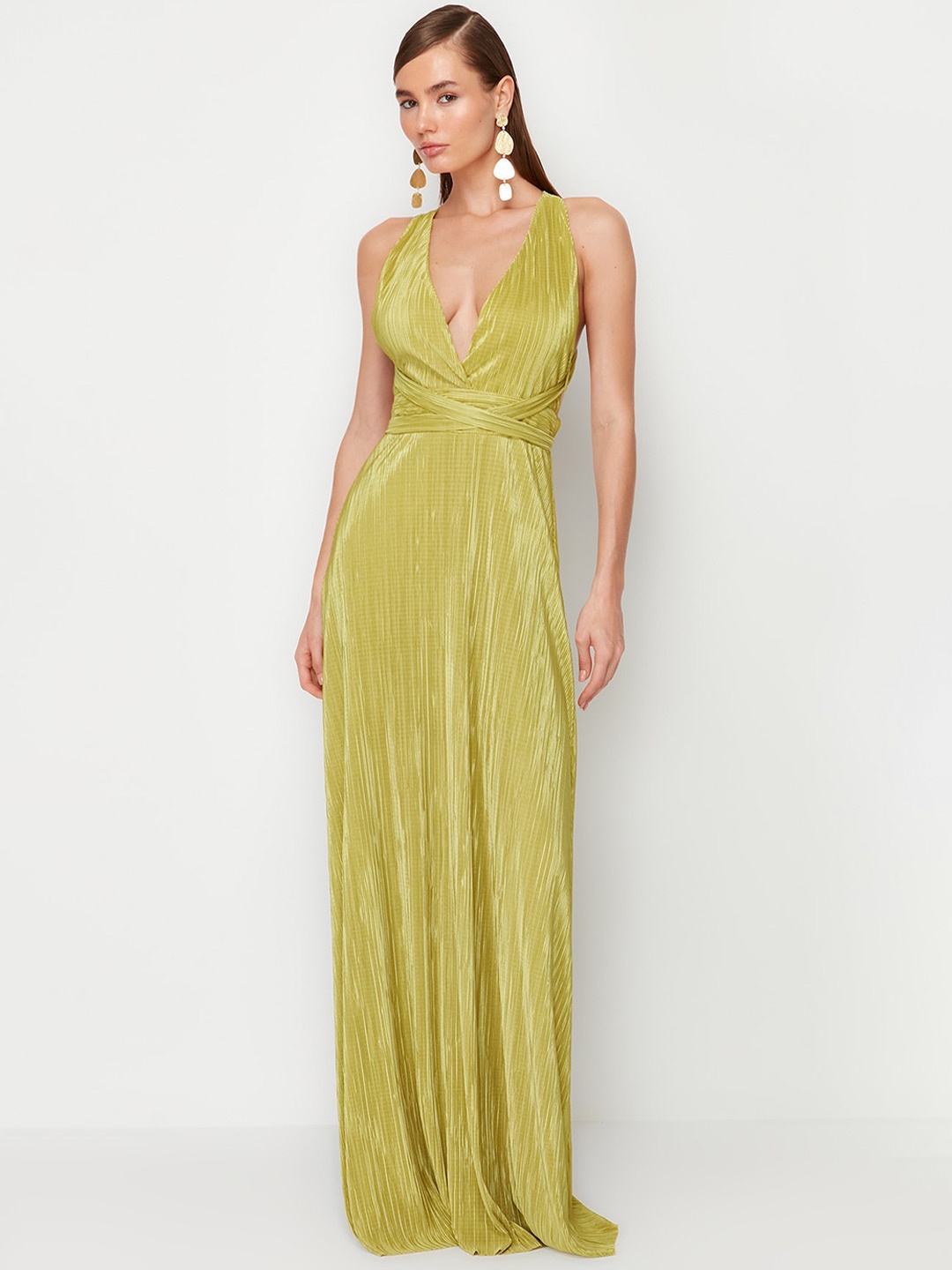 

Trendyol Self Design Sleeveless A Line Maxi Dress, Green